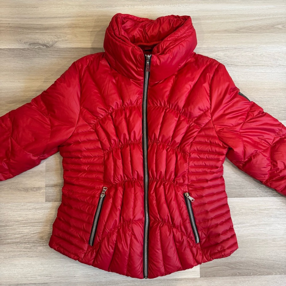 Guess Red Puffer Coat Full Zip Insulated Puffy Collar Women's XL
